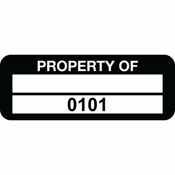 Lustre-Cal Property ID Label PROPERTY OF Polyester Blk 2in x 0.75in 1 Blank Pad&Serialized 0101-0200, 100PK 253744Pe2K0101